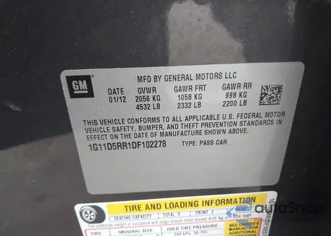 2013 Chevrolet Malibu Eco z USA, uszkodzony, nr VIN 1G11D5RR1DF102278